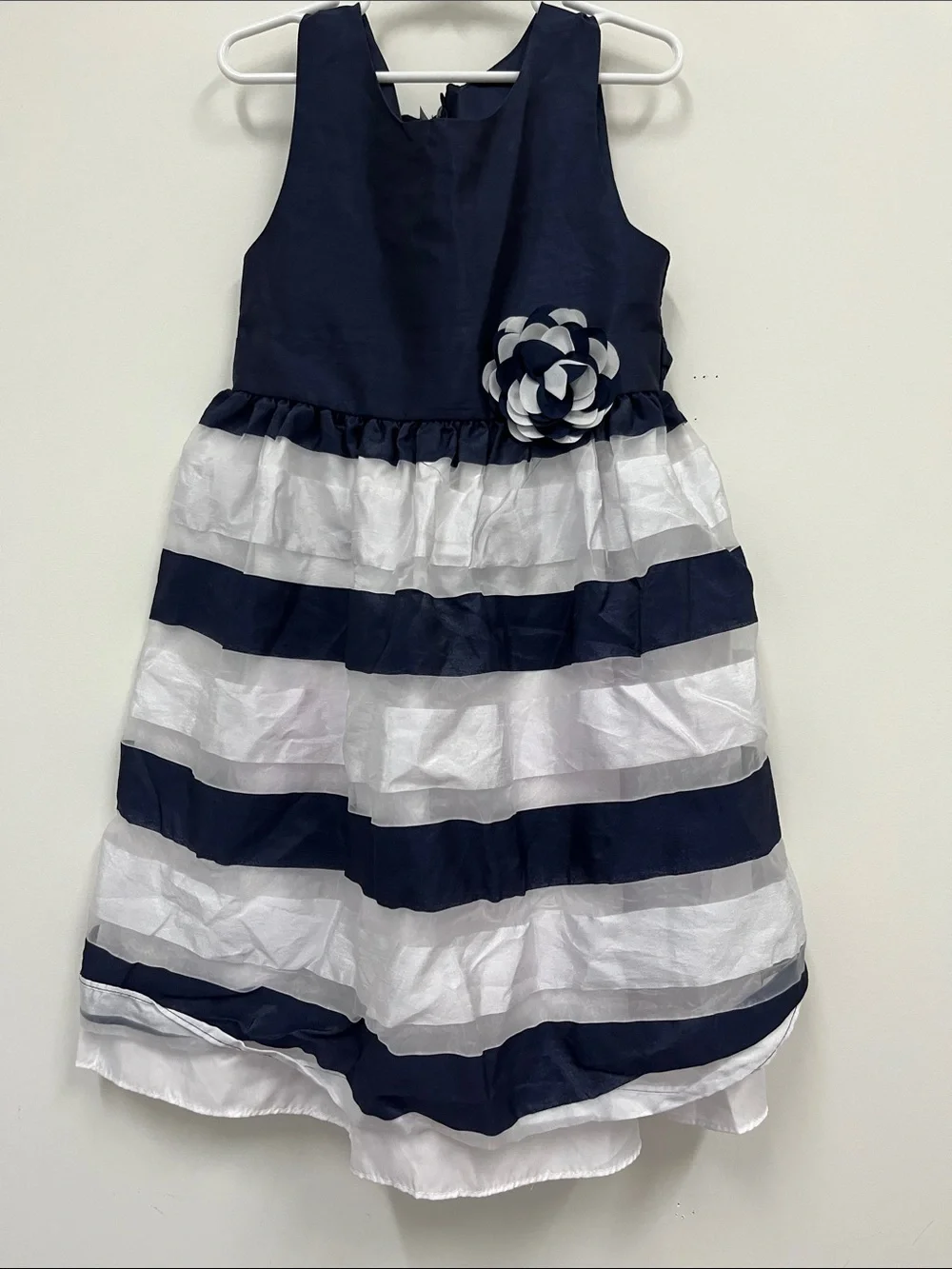 La Princessa Navy and White Striped Flower-Applique Formal Dress size 6x